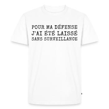Pour ma défense humour phrase drôle cadeau - T-shirt Premium bio Homme - blanc - Devant - Nico (187cm)