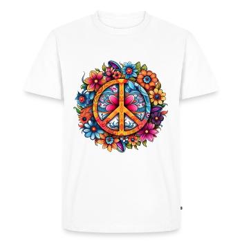 Peace Love Mandala 60s Autocollant - T-shirt Premium bio Homme - blanc - Devant - Nico (187cm)