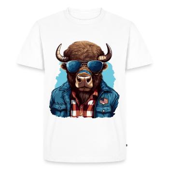 Street style American bison - Men's Premium Organic T-Shirt - white - Front - Nico (187cm)
