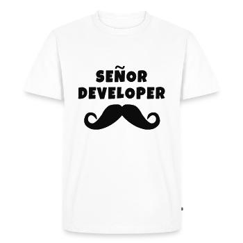 Senor Developer Coder T-Shirt - Men's Premium Organic T-Shirt - white - Front - Nico (187cm)