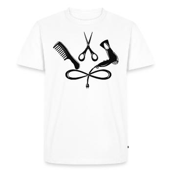 Coiffeur coiffeurs salon peigne, ciseaux, sèche-cheveux - T-shirt Premium bio Homme - blanc - Devant - Nico (187cm)