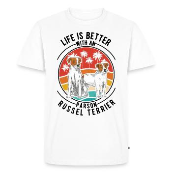 Life is better with an Parson Russell Terrier - Men's Premium Organic T-Shirt - white - Front - Nico (187cm)