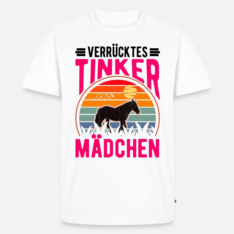 Verrücktes Tinker Mädchen Tinkerpferd - Männer Premium Bio T-Shirt - Weiß