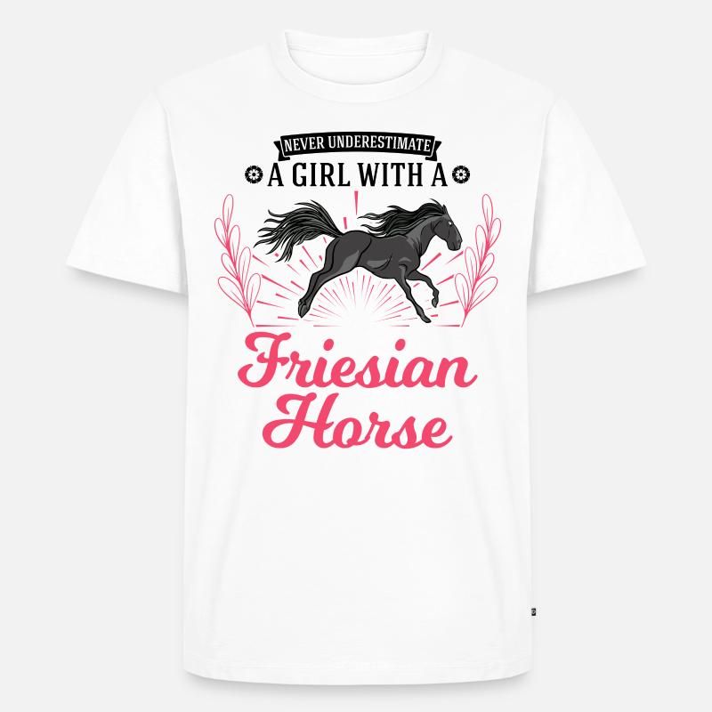 Friesen Pferd Mädchen Friesenpferd - Männer Premium Bio T-Shirt - Weiß