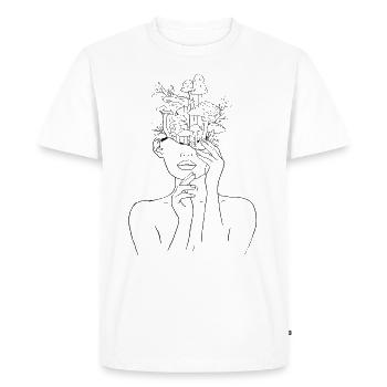 Cottagecore Aesthetic Line Art Mushroom Face - Men's Premium Organic T-Shirt - white - Front - Nico (187cm)