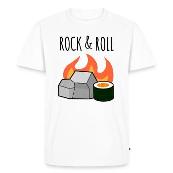 Rock N’Roll, pierre et jeu de mots sushi maki - T-shirt Premium bio Homme - blanc - Devant - Nico (187cm)