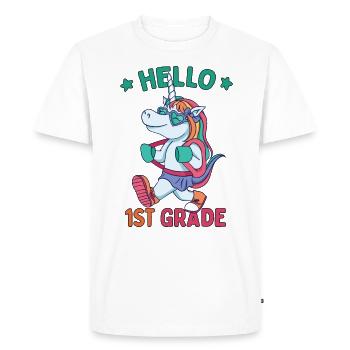 Allô 1ère année - Bonjour les roches de première année - T-shirt Premium bio Homme - blanc - Devant - Nico (187cm)
