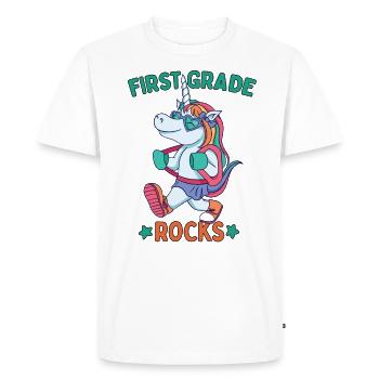 Allô 1ère année - Bonjour les roches de première année - T-shirt Premium bio Homme - blanc - Devant - Nico (187cm)