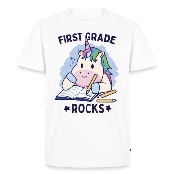 Allô 1ère année - Bonjour les roches de première année - T-shirt Premium bio Homme - blanc - Devant - Nico (187cm)