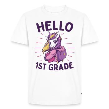 Allô 1ère année - Bonjour les roches de première année - T-shirt Premium bio Homme - blanc - Devant - Nico (187cm)