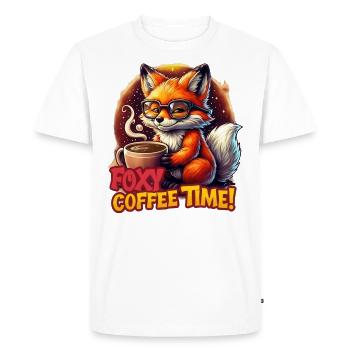 Drôle Renard Animal Foxy Café temps Renard avec Café - T-shirt Premium bio Homme - blanc - Devant - Nico (187cm)