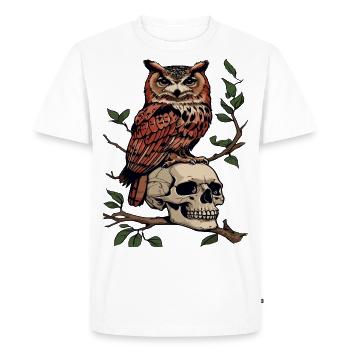 Hibou perché sur crâne sombre Nature Design - T-shirt Premium bio Homme - blanc - Devant - Nico (187cm)