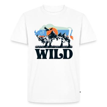 Bison sauvage Nature sauvage Montagnes rétro - T-shirt Premium bio Homme - blanc - Devant - Nico (187cm)