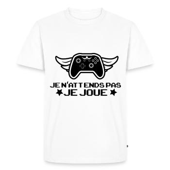Je N'attends Pas Je Joue - Gamer - T-shirt Premium bio Homme - blanc - Devant - Nico (187cm)