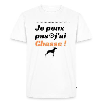 Je peux pas j'ai chasse / Cadeau / Humour - T-shirt Premium bio Homme - blanc - Devant - Nico (187cm)
