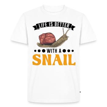 Life is better with a Snail Schnecke - Men's Premium Organic T-Shirt - white - Front - Nico (187cm)