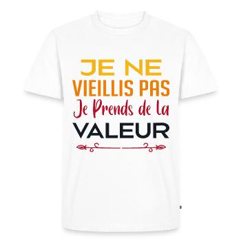 je suis pas vieille je prends de la valeur - T-shirt Premium bio Homme - blanc - Devant - Nico (187cm)