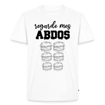 Regarde mes abdos burger cadeau bouffe - T-shirt Premium bio Homme - blanc - Devant - Nico (187cm)