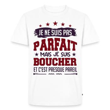 Je Ne Suis Pas Parfaite Mais Je Suis Boucher !! - T-shirt Premium bio Homme - blanc - Devant - Nico (187cm)
