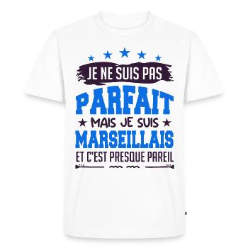 Je ne suis pas parfait mais je suis Marseillais - T-shirt Premium bio Homme - blanc - Devant - Nico (187cm)