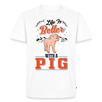 La vie est meilleure avec un cochon cochon - T-shirt Premium bio Homme - blanc - Devant - Nico (187cm)
