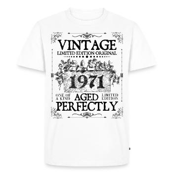 1971 | Vintage Aged Perfectly since 1971 birthday - T-shirt Premium bio Homme - blanc - Devant - Nico (187cm)