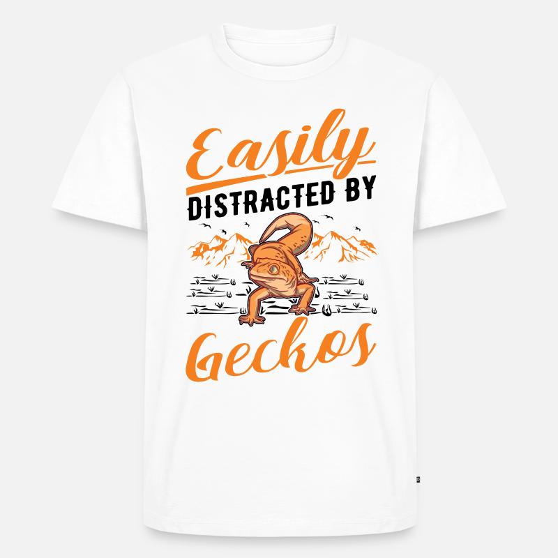 Easily distracted by Geckos Leopardgecko - Männer Premium Bio T-Shirt - Weiß