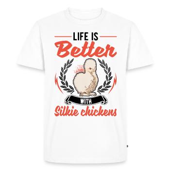 La vie est meilleure avec un poulet en soie - T-shirt Premium bio Homme - blanc - Devant - Nico (187cm)