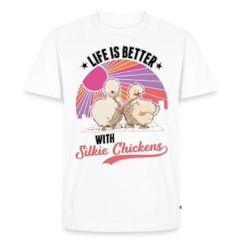 La vie est meilleure avec un poulet en soie - T-shirt Premium bio Homme - blanc - Devant - Nico (187cm)