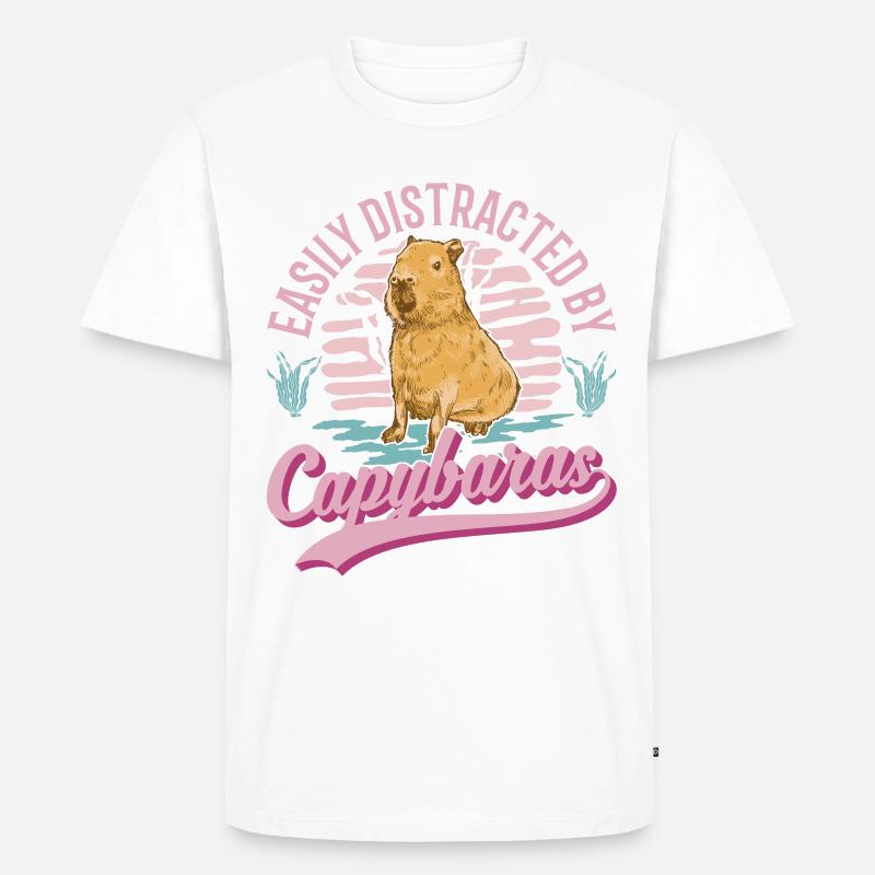 Easily distracted by Capybaras - Männer Premium Bio T-Shirt - Weiß