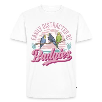 Easily distracted by Budgies Budgie - Men's Premium Organic T-Shirt - white - Front - Nico (187cm)