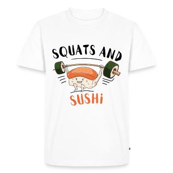 Japanese Food Sushi Gym Nigiri Sushi Roll - Men's Premium Organic T-Shirt - white - Front - Nico (187cm)