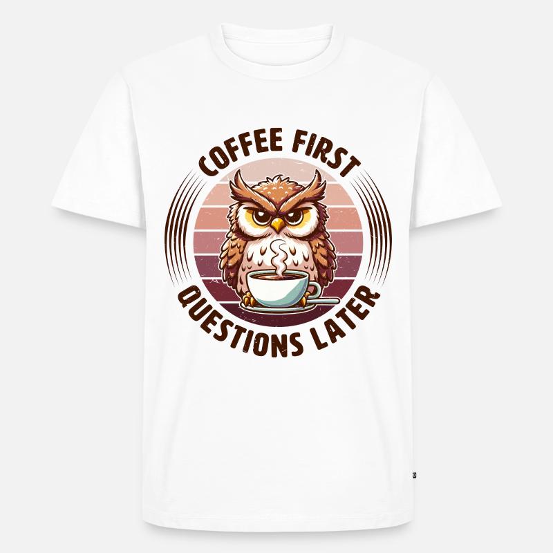 Mürrische Eule Mit Kaffee - Männer Premium Bio T-Shirt - Weiß