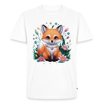Dessin animé Kawaii renard avec des fleurs colorées - T-shirt Premium bio Homme - blanc - Devant - Nico (187cm)