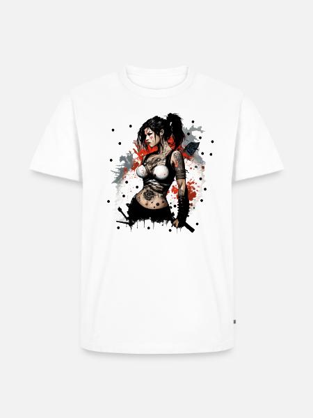Badass Ninja Mädchen - Männer Premium Bio T-Shirt - Weiß