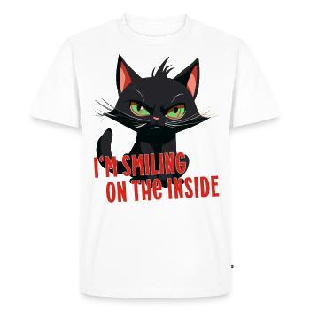 Chat Drôle Sourire Intérieur souriant chat en colère amusant - T-shirt Premium bio Homme - blanc - Devant - Nico (187cm)