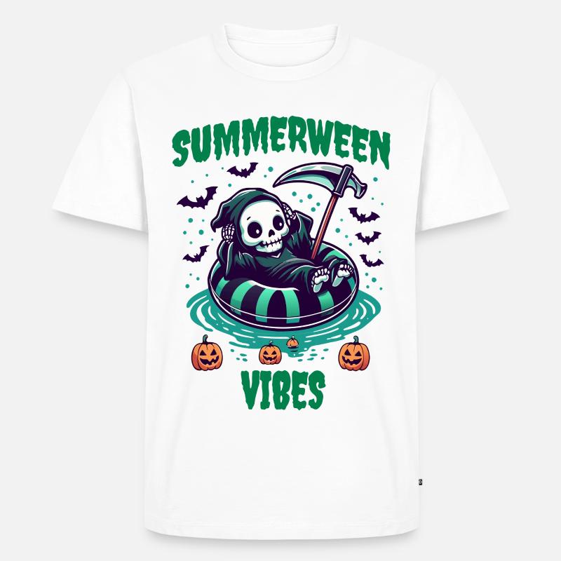 Summerween Vibes mit Sensenmann - Männer Premium Bio T-Shirt - Weiß