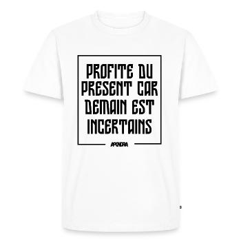 Profite du présent - T-shirt Premium bio Homme - blanc - Devant - Nico (187cm)