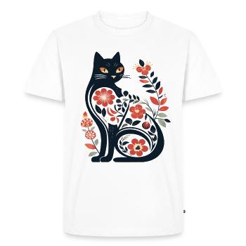 Silhouette de chat avec des motifs floraux - T-shirt Premium bio Homme - blanc - Devant - Nico (187cm)