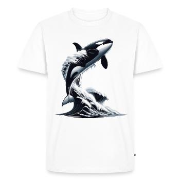 An orca jumping into a wave ocean - Men's Premium Organic T-Shirt - white - Front - Nico (187cm)