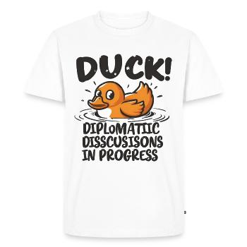 Canard! Discussions diplomatiques en cours - T-shirt Premium bio Homme - blanc - Devant - Nico (187cm)