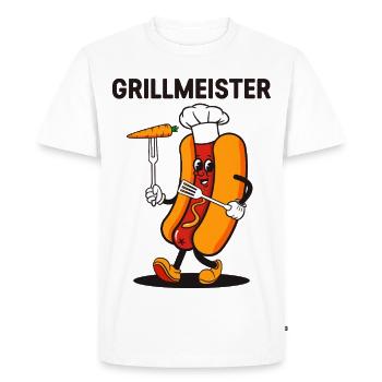 Grillmeister Funny BBQ Hot Dog Mascot - Men's Premium Organic T-Shirt - white - Front - Nico (187cm)