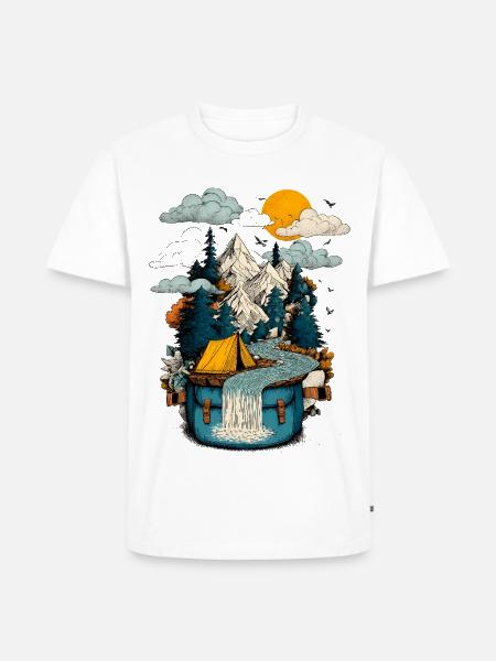 Mountain Lake Path - Camping Backpacker Motif - Men's Premium Organic T-Shirt - white