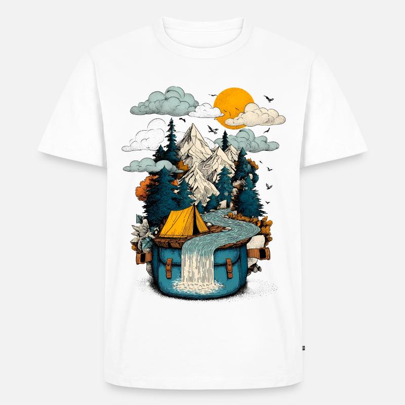 Mountain Lake Path - Camping Backpacker Motif - Men's Premium Organic T-Shirt - white