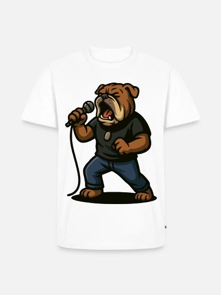 Rock Singer Bulldog with Microphone Art - Men's Premium Organic T-Shirt - white