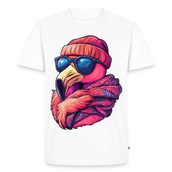Cool Flamingo Winter Streetwear portant des lunettes de soleil - T-shirt Premium bio Homme - blanc - Devant - Nico (187cm)
