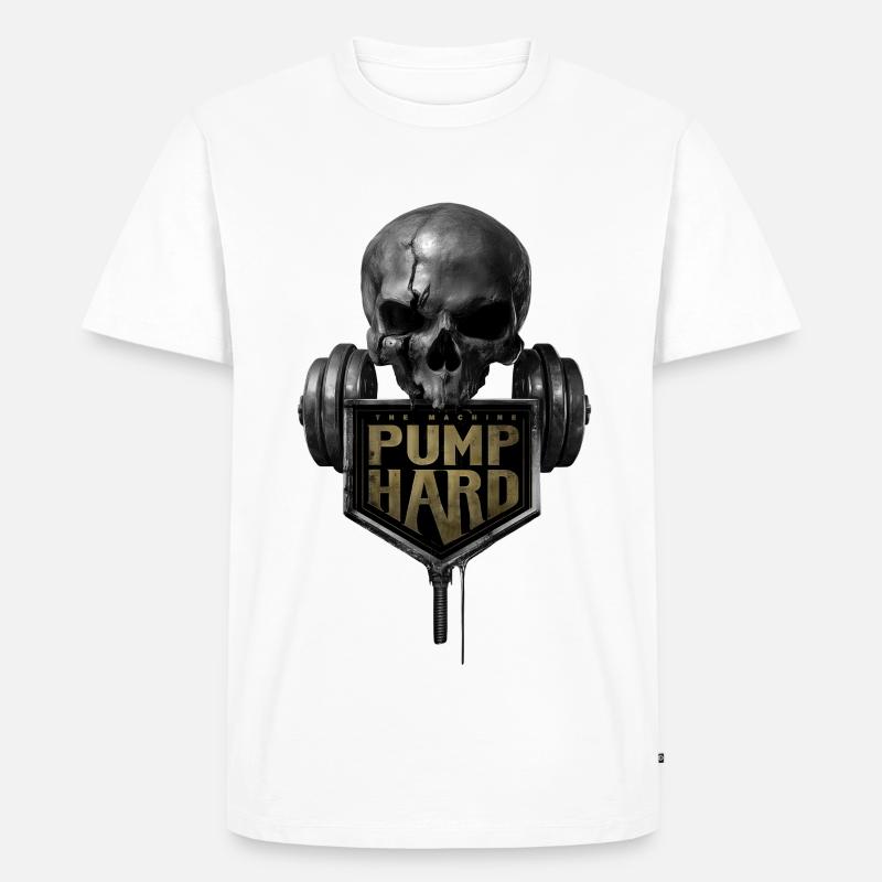 Schädel mit Hantel: Pump Hard - Männer Premium Bio T-Shirt - Weiß