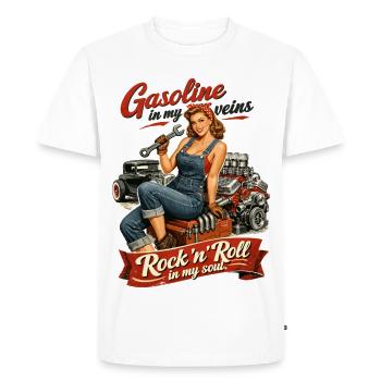 Retro Pin-up Hot Rod : Essence & Rock n Roll Soul - T-shirt Premium bio Homme - blanc - Devant - Nico (187cm)
