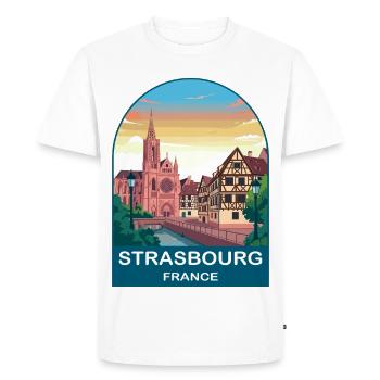 Strasbourg France Design d’affiche de voyage vintage - T-shirt Premium bio Homme - blanc - Devant - Nico (187cm)