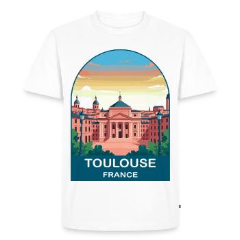 Toulouse France Pink City Vintage Travel Poster - Men's Premium Organic T-Shirt - white - Front - Nico (187cm)